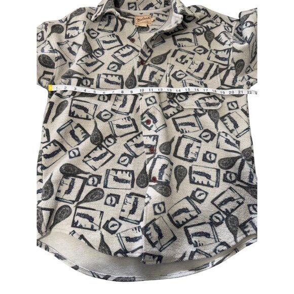 Vintage Woolrich Button-Up Flannel Shirt Fishing Print Size M Shacket Grey - Picture 4 of 6